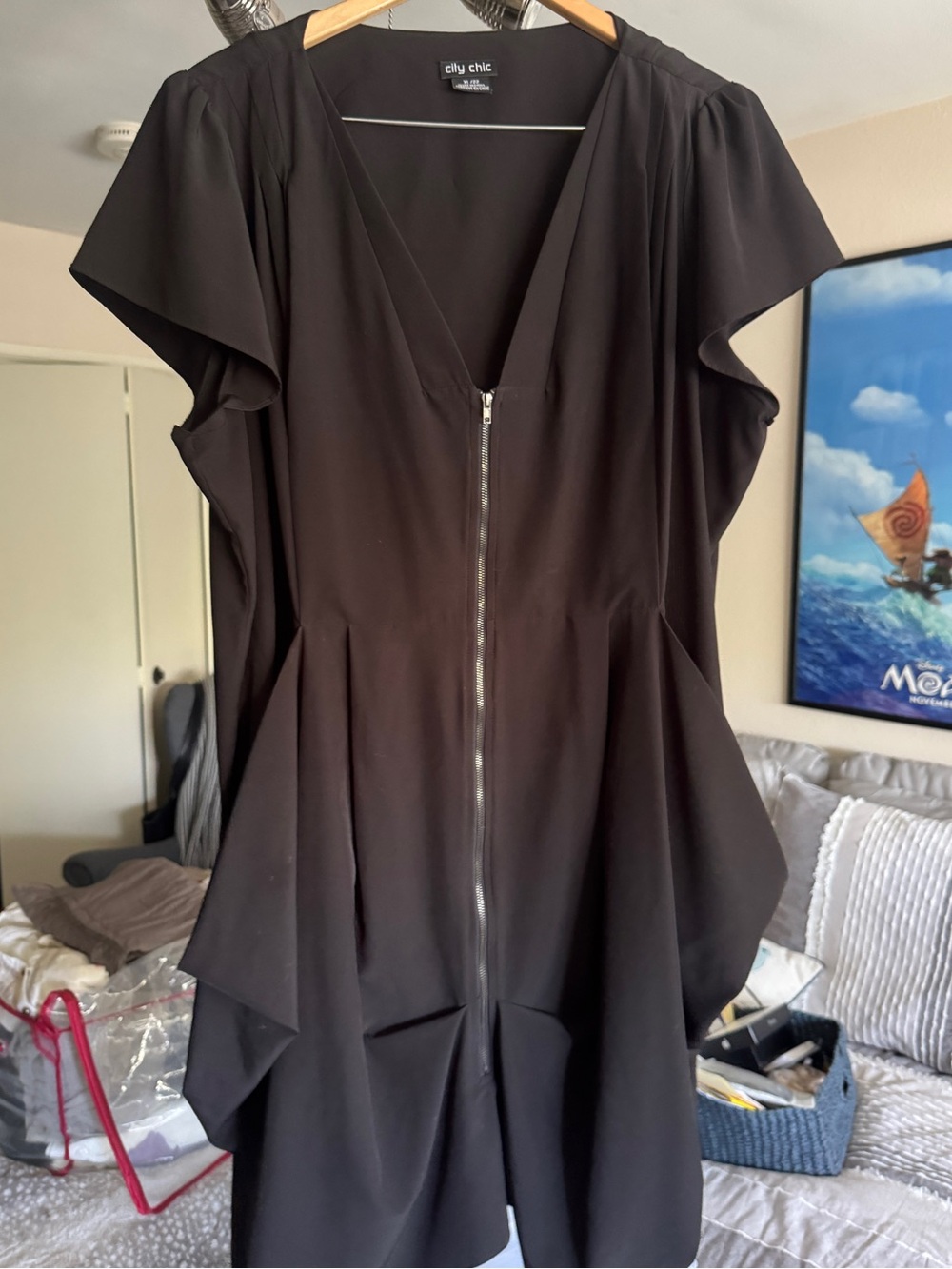 City Chic Black V-Neck Zip Front Dress